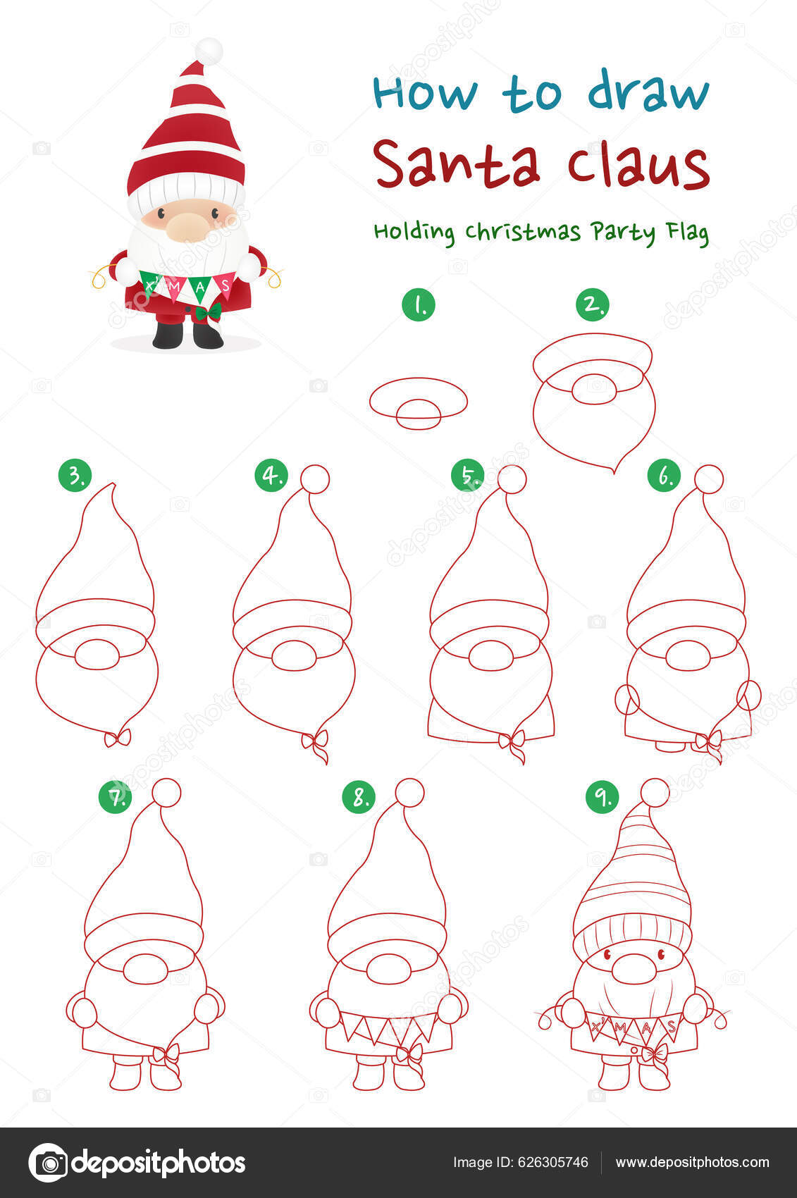 Como Desenhar Papai Noel Segurando Natal Festa Bandeira Vetor Ilustração  vetor(es) de stock de ©NutkinsJ 626305746