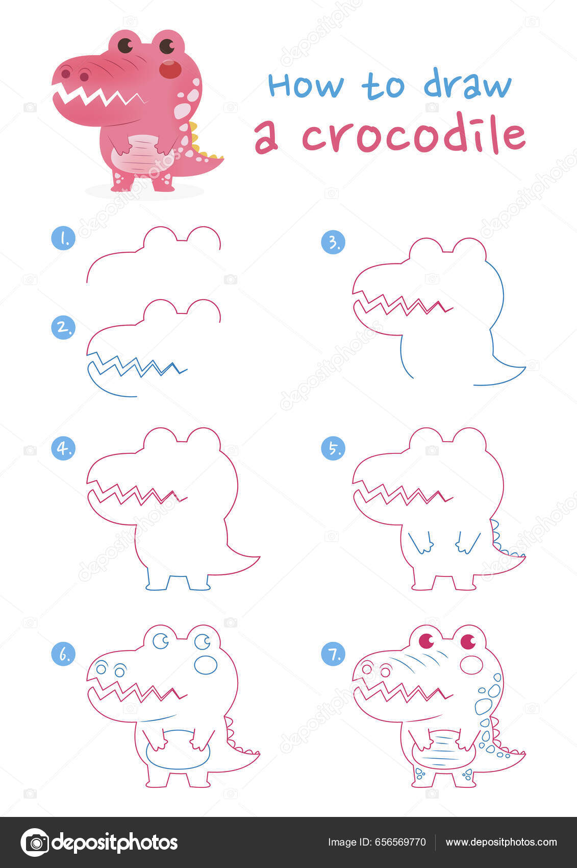 Como Desenhar Uma Ilustração Vetorial Crocodilo Desenhe Jacaré Passo Passo  imagem vetorial de NutkinsJ© 656332800
