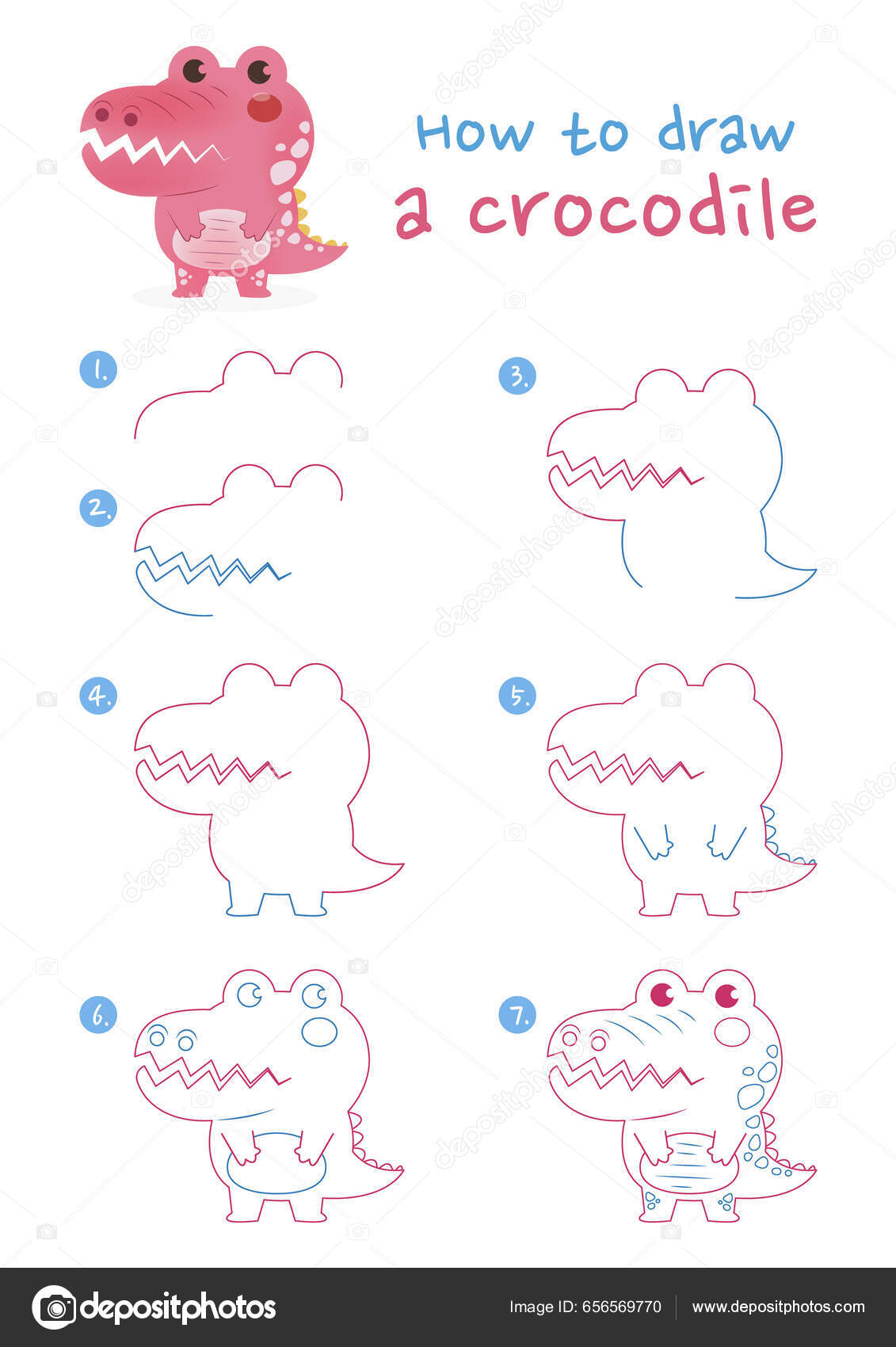 Como Desenhar a Ilustração Passo a Passo Do Desenho Do Crocodilo