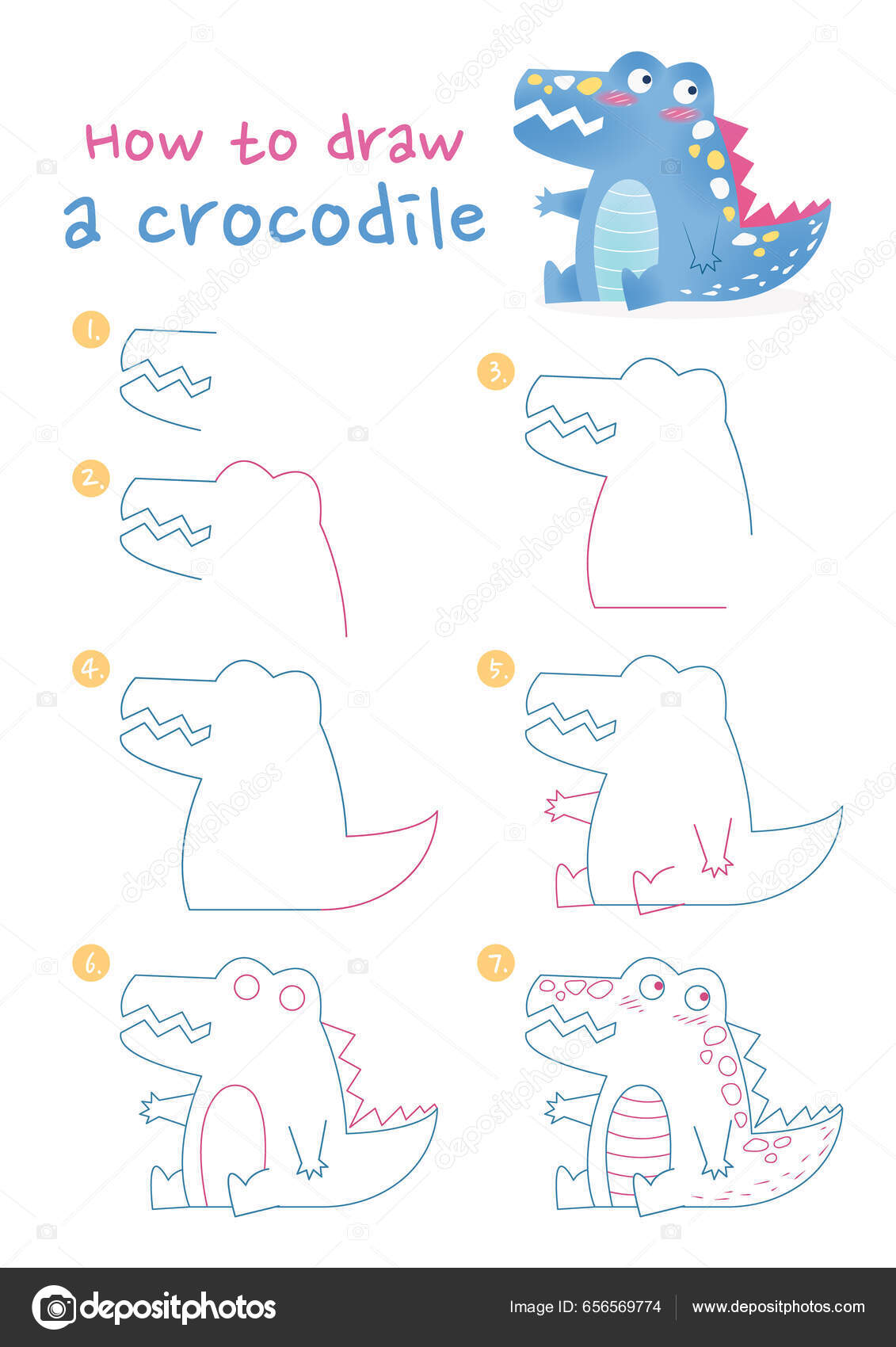 Como Desenhar Uma Ilustração Vetorial Crocodilo Desenhe Jacaré Passo Passo  imagem vetorial de NutkinsJ© 656332800