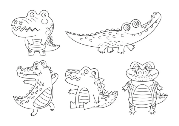 Set Von Krokodilen Und Alligatoren Vektor Illustration Karikatur Isoliert Auf — Stockvektor