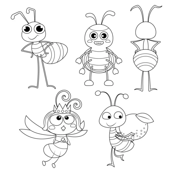 Conjunto Dibujos Animados Ilustración Vectorial Hormigas Aisladas Sobre Fondo Blanco — Archivo Imágenes Vectoriales