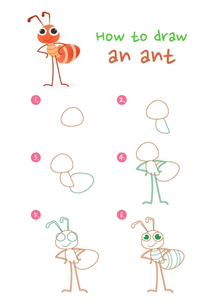 Como Desenhar Uma Ilustração Vetorial Formigas Desenhe Inseto Formiga Passo — Vetor de Stock