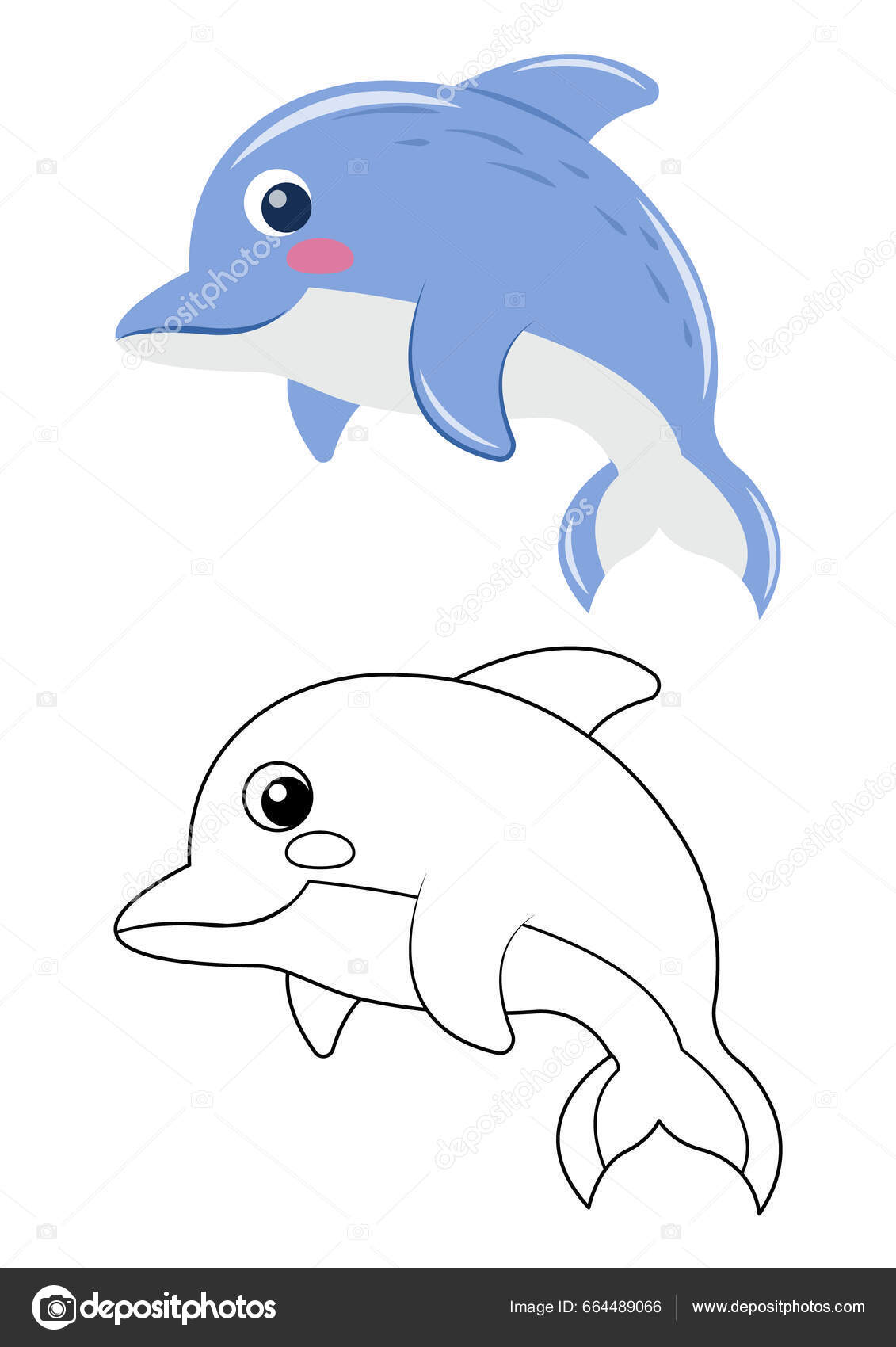 Image vectorielle Dauphin Dessin Animé Vectoriel Mignon D'illustration  Isolé Sur Fond Blanc par ©NutkinsJ - 664489066, image size:1131x1700