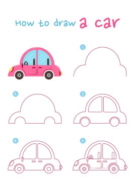 Bir araba vektör çizimi nasıl çizilir. Adım adım bir araba çiz. Şirin ve kolay çizim rehberi.