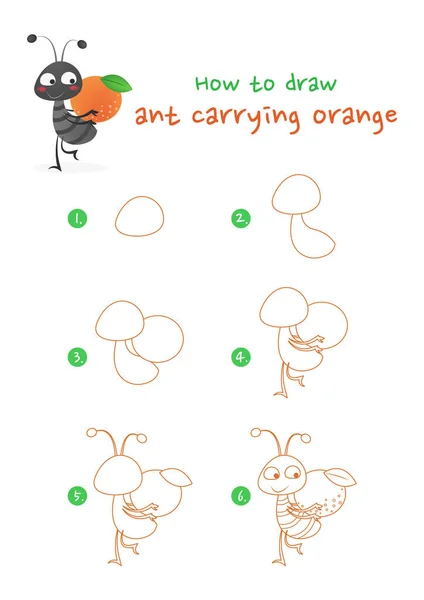 Jak Narysować Ilustrację Wektora Mrówek Narysuj Mrówki Krok Kroku Cute — Wektor stockowy