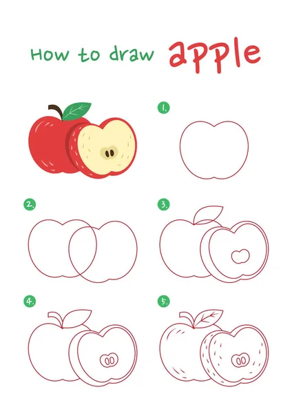Hoe Tekenen Appel Fruit Vector Illustratie Teken Appelfruit Stap Voor — Stockvector