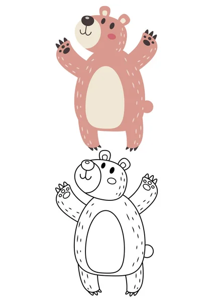 熊可爱的矢量插图漫画孤立在白色背景 熊病媒有色无色 可爱的儿童彩绘页面 — 图库矢量图片