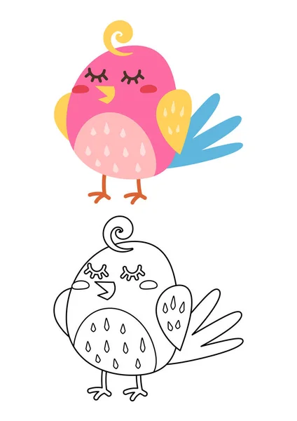 白い背景に隔離された鳥のかわいいベクトルイラスト漫画 鳥のベクトルの色と無色 子供のためのかわいい着色ページ — ストックベクタ
