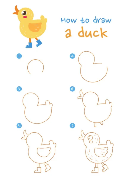 Como Desenhar Uma Ilustração Vetorial Pato Desenhe Patinho Passo Passo — Vetor de Stock