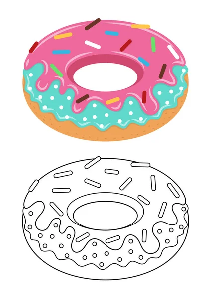 Ciambella Carino Vettore Illustrazione Cartone Animato Isolato Sfondo Bianco Donut — Vettoriale Stock