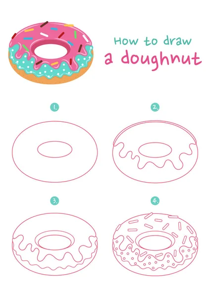 如何画出甜甜圈矢量图解 一步步画一个甜甜圈 简洁易懂的绘图指南 — 图库矢量图片