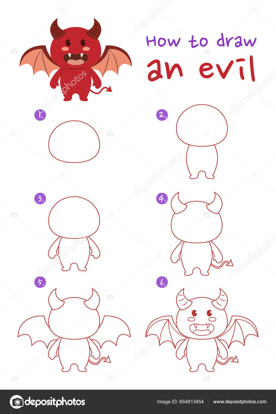 How Draw Evil Vector Illustration Draw Demon Step Step Cute Stock ...