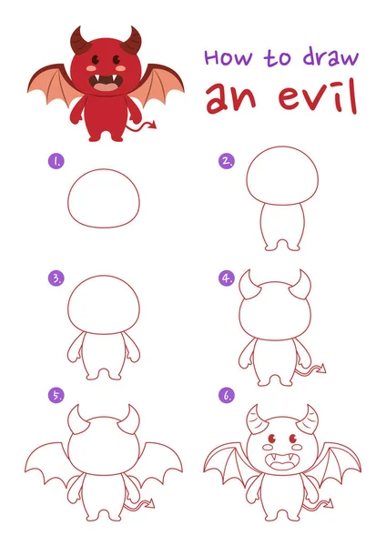 Wie Man Eine Böse Vektorillustration Zeichnet Zeichnen Sie Einen Dämon — Stockvektor