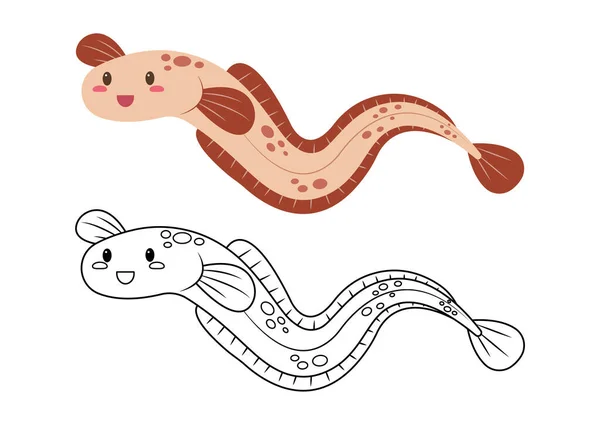 배경에 Eel Cute Vector 뱀장어 아이들을 귀여운 페이지 — 스톡 벡터