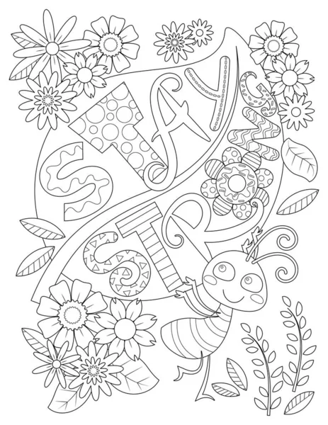 stock vector Coloring page for adults to practice meditation with inspirational message. Cute coloring book for both kids and adults. Mindful and motivation messages coloring sheet.