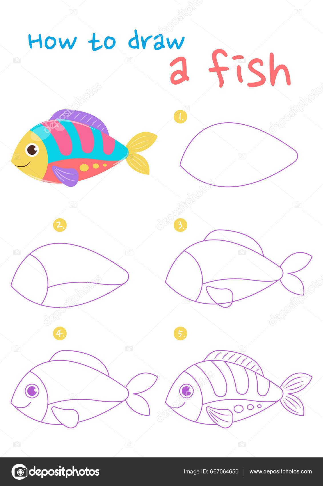 How to draw a fish images vectorielles, How to draw a fish vecteurs libres  de droits | DepositPhotos, image size:1131x1700