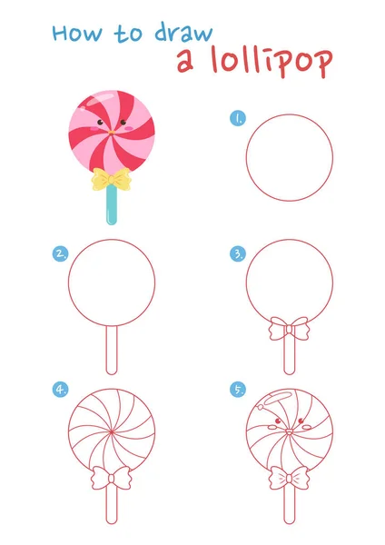 Нарисовать Векторную Иллюстрацию Lollipop Нарисуйте Леденец Шаг Шагом Симпатичное Легкое — стоковый вектор