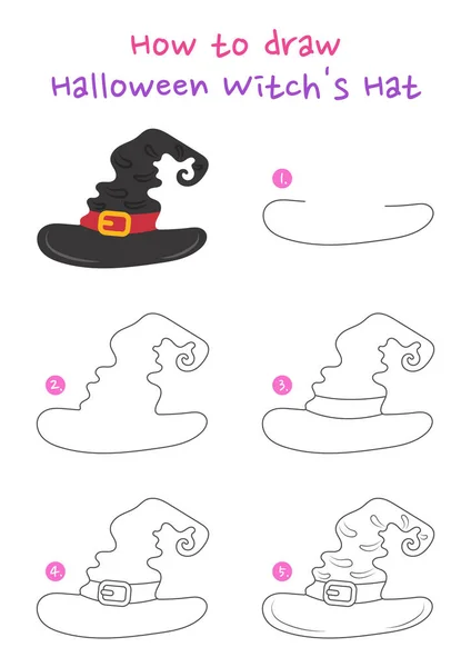 Comment Dessiner Illustration Vectorielle Chapeau Sorcière Halloween Dessinez Chapeau Sorcière — Image vectorielle