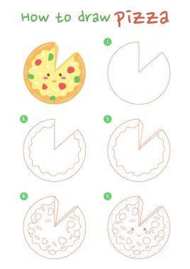Pizza vektör çizimi nasıl yapılır. Pizzayı adım adım çiz. Şirin ve kolay çizim rehberi.