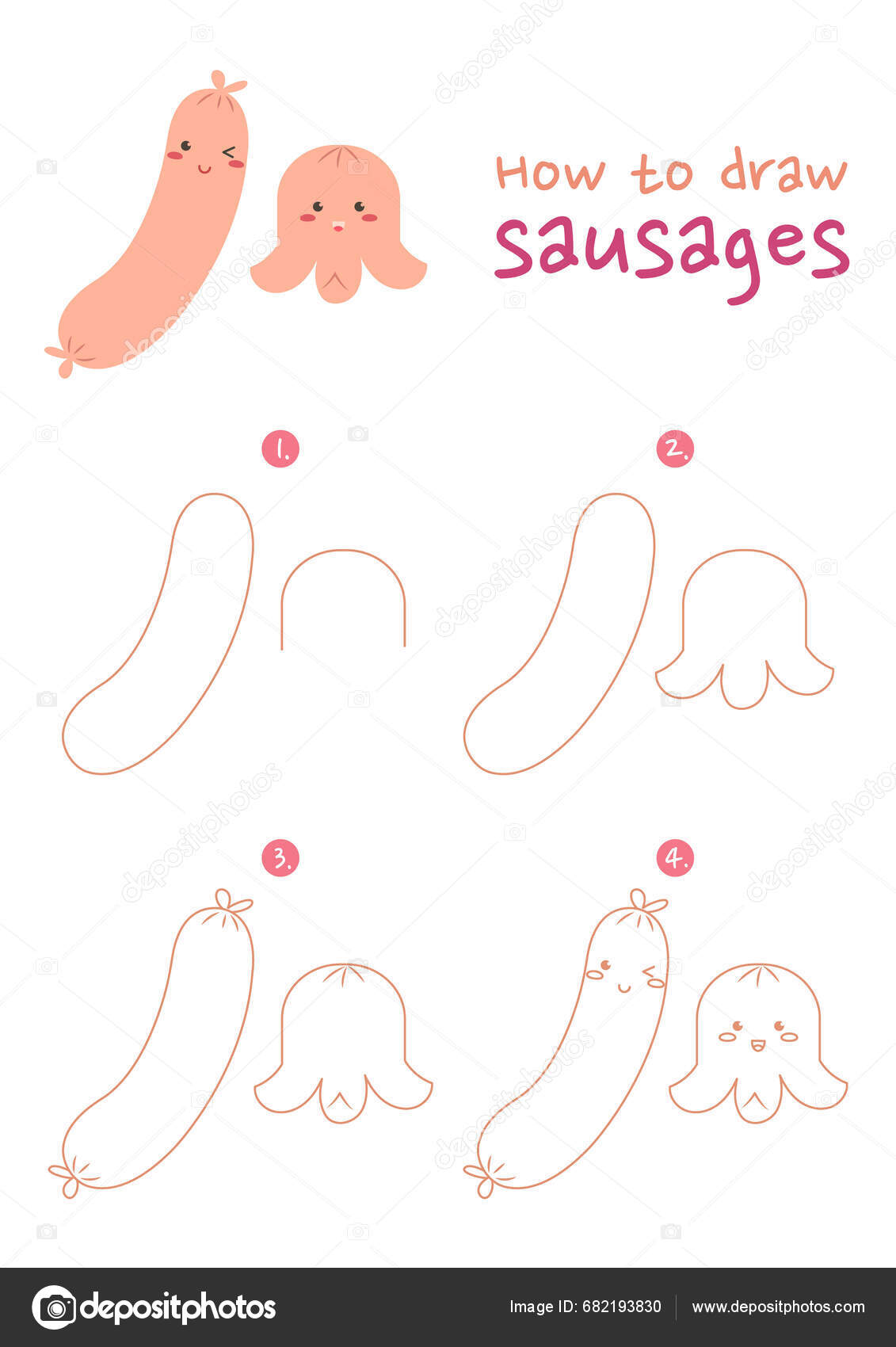 How Draw Sausages Vector Illustration Draw Sausage Step Step Cute Stock