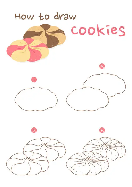 Come Disegnare Cookie Vettoriale Illustrazione Disegna Biscotti Passo Dopo Passo — Vettoriale Stock