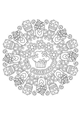 Yetişkinler için mandala boyama sayfası. Rahatlamak için boya terapisi. Tatlı mandala sanat boyama kitabı. 