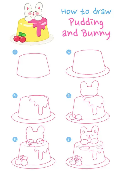 Wie Man Pudding Und Hasenvektorillustration Zeichnet Zeichnen Sie Niedliche Kaninchen Stockvektor