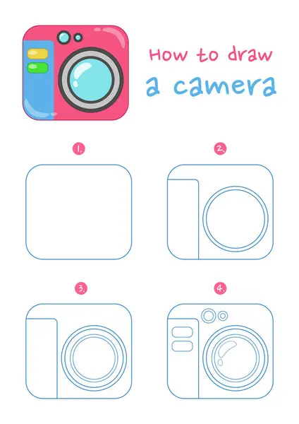 カメラベクターのイラストを描く方法 カメラを段階的に描画する かわいい 簡単な図面ガイド ベクターグラフィックス