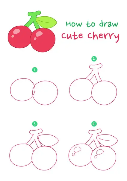 Wie Man Niedliche Kirschvektorillustration Zeichnet Ziehen Sie Kirschen Früchte Schritt Stockvektor