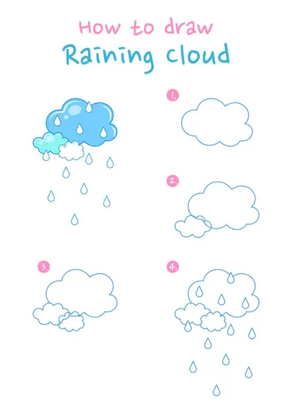 雨雲ベクターのイラストを描く方法 雨雲を一歩ずつ描いていきます かわいい 簡単な図面ガイド ストックイラスト