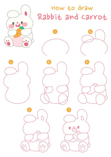 Come Disegnare Coniglio Carota Vettoriale Illustrazione Disegna Coniglietto Mangiare Carota — Vettoriale Stock