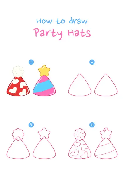 パーティーハットベクターのイラストを描く方法 パーティーの帽子を一歩ずつ引きます かわいい 簡単な図面ガイド ストックイラスト