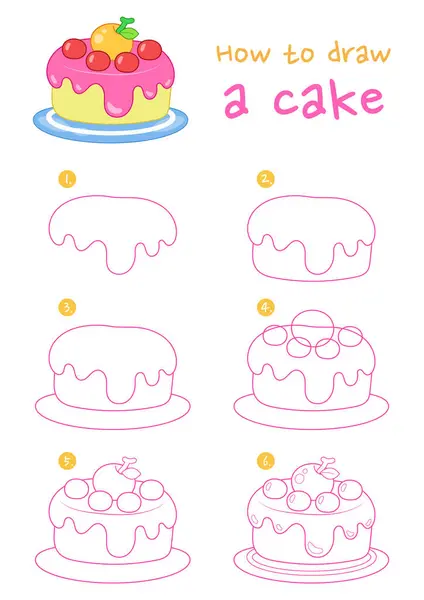 ケーキベクトルのイラストを描く方法 ケーキをステップバイステップで描きます かわいい 簡単な図面ガイド ロイヤリティフリーストックベクター
