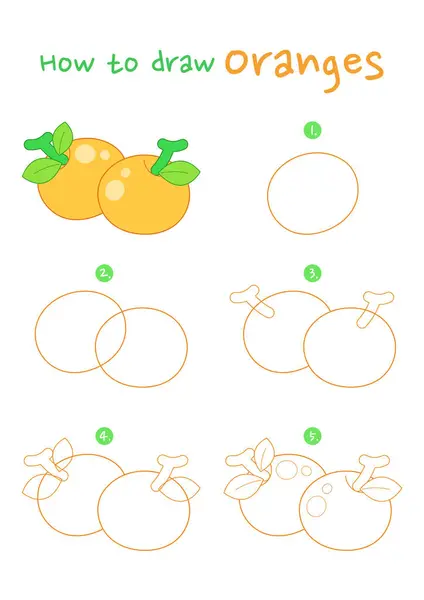 オレンジのベクター図を描く方法 オレンジのフルーツを一歩ずつ描きます かわいい 簡単な図面ガイド ベクターグラフィックス