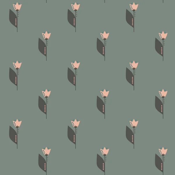 Tulip 'le birlikte kışın çiçek desenli. Basit şekiller. Çizim çizimi. Doğa motifi. Botanik düz çizimi tekrarla. Tekstil, kumaş, yüzey ve ambalaj için tasarım.