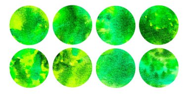 Collection of green colorful circles. Set of abstract watercolor circles design with space for text and your design. Round highlight backgrounds for social media stories, story highlights covers icons
