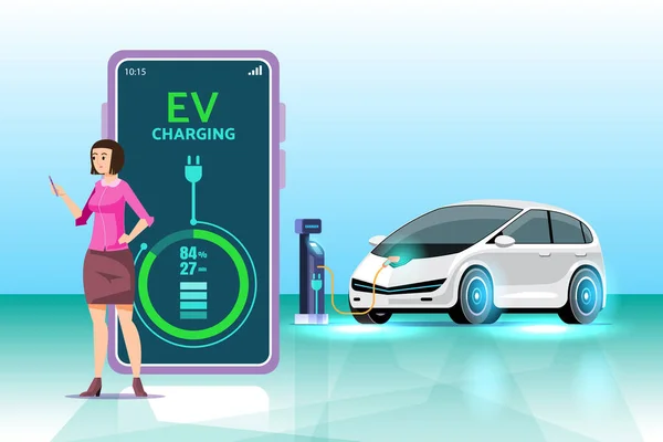Elektrikli Aracın Şarj Durumunu Gösteren Mobil Uygulama Araba Yönetimi Için — Stok Vektör