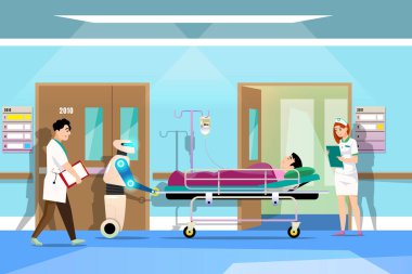 Doktor ve hemşirelerin hastaların yataklarını dinlenme odasına itmelerine yardım eden bir robot. Hastaneye taşınmana yardım edeceğim. Hastalarla ve engellilerle ilgilenme teknolojisi.