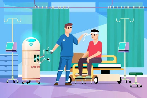 Robot Para Ayudar Médicos Enfermeras Sala Emergencias Preparar Vendajes Medicamentos — Vector de stock