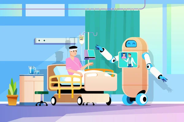 Robot Que Cuida Los Pacientes Sala Recuperación Los Médicos Pueden — Vector de stock