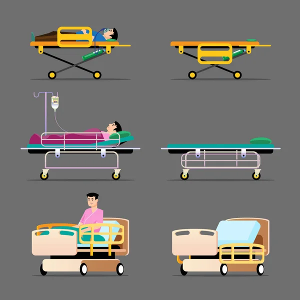 医院病床和病人病媒图集 平面风格设计 — 图库矢量图片