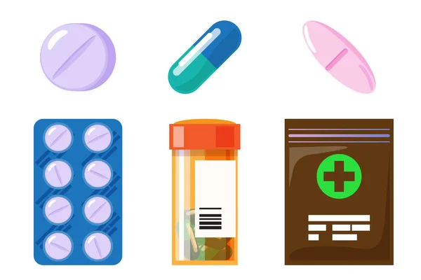 Sada Vektorových Realistických Pilulek Kapslí Izolovaných Bílém Pozadí Léky Tablety — Stockový vektor