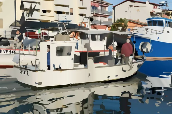Генерована Цифрова Арт Ілюстрація Fisherman Човен Повертається Порт — стокове фото