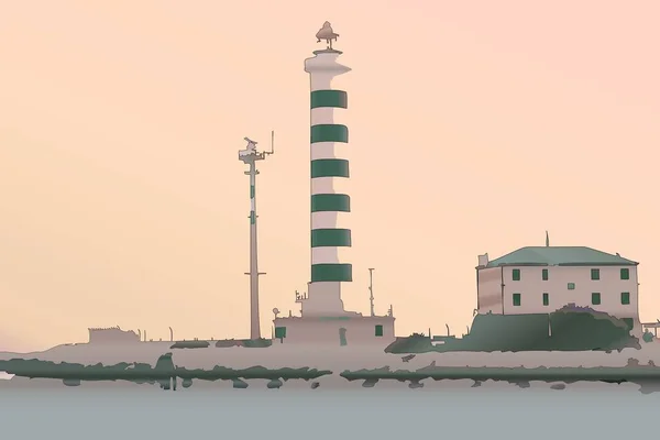 Gegenereerde Digitale Kunst Illustratie Van Vuurtoren Het Strand — Stockfoto