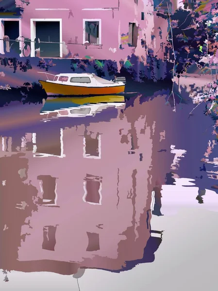 Generated Digital Art Illustration Boat River — Stock Photo, Image