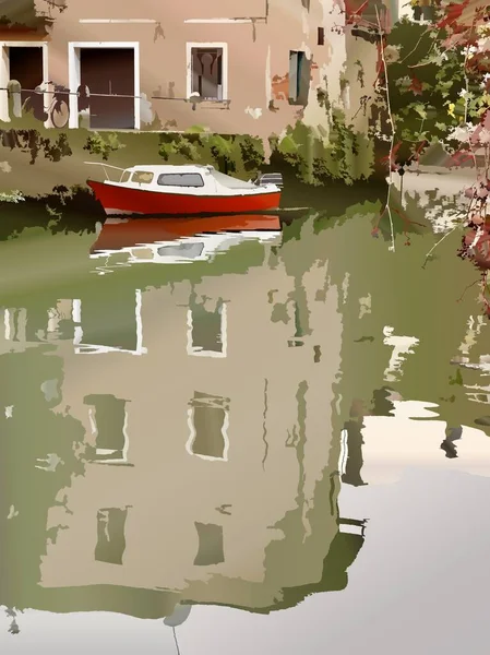 Generated Digital Art Illustration Boat River — Stock Photo, Image