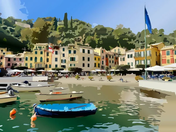 Ilustración Arte Digital Generada Por Puerto Inteligencia Artificial Lago Garda —  Fotos de Stock