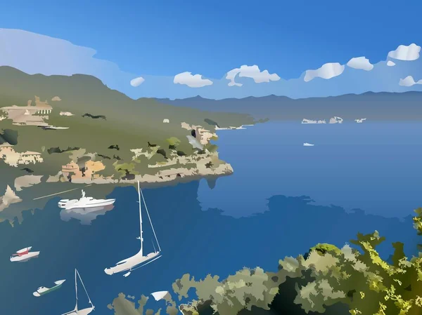 Digital art illustration generated by artificial intelligence harbor on Lake Garda