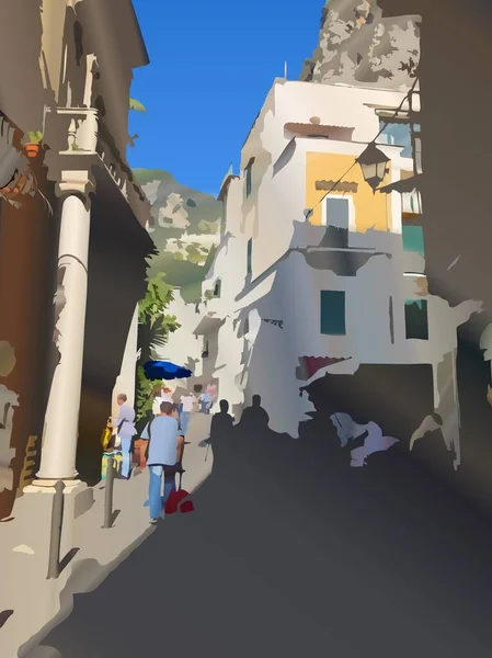 Digital art illustration generated by artificial intelligence of the Amalfi coast